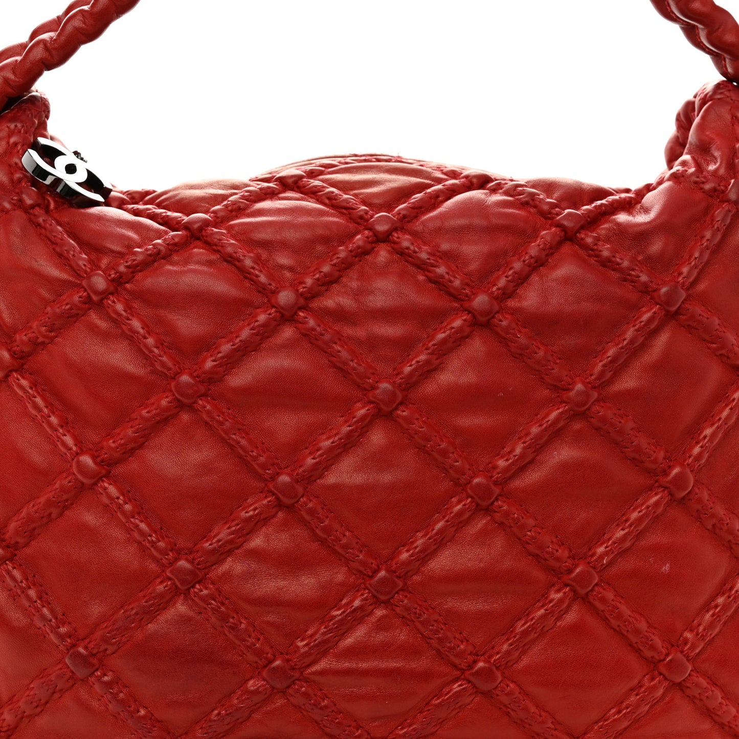 Quilted Lambskin Hidden Chain Hobo Red