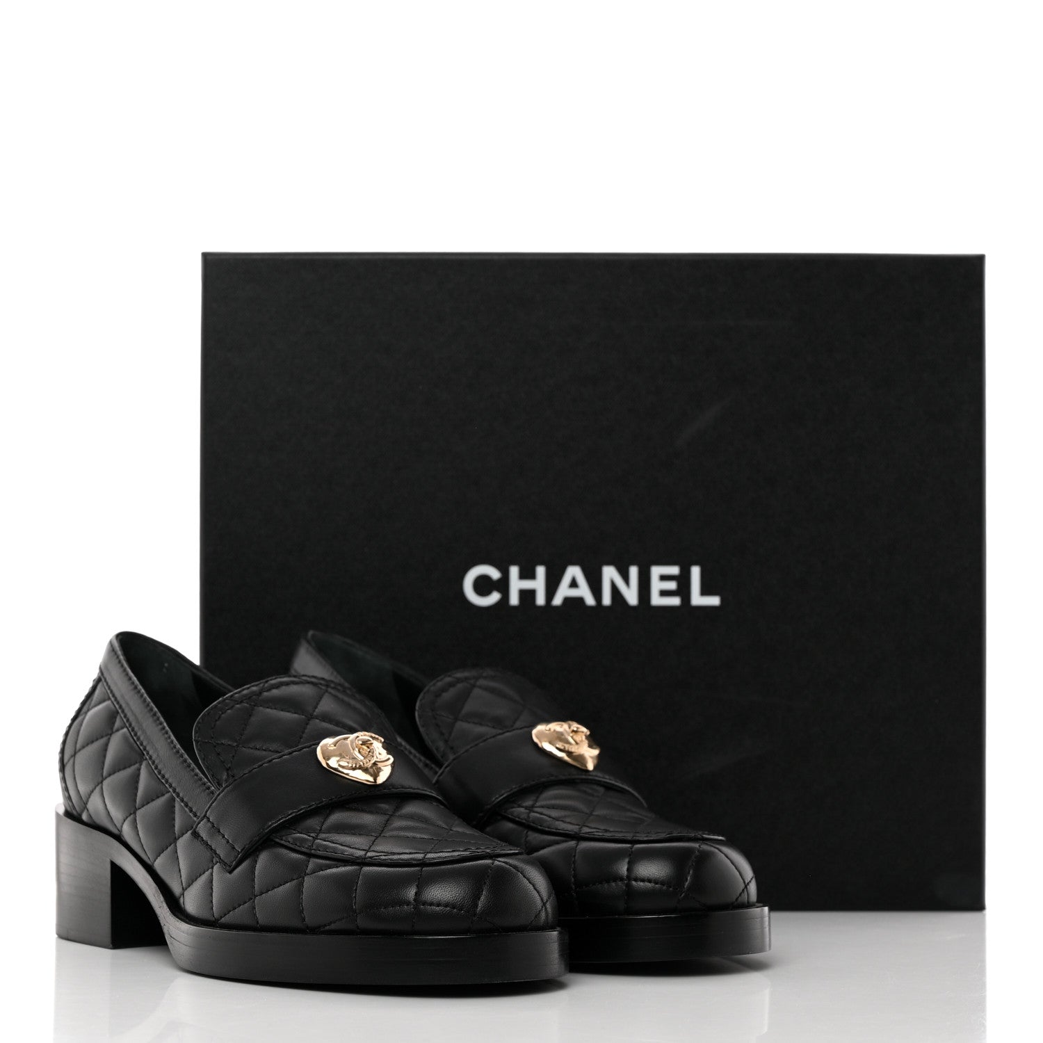 Chanel Lambskin Quilted CC Heart Loafers 38 Black 16 of 16