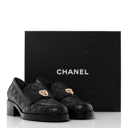 Chanel Lambskin Quilted CC Heart Loafers 38 Black 16 of 16