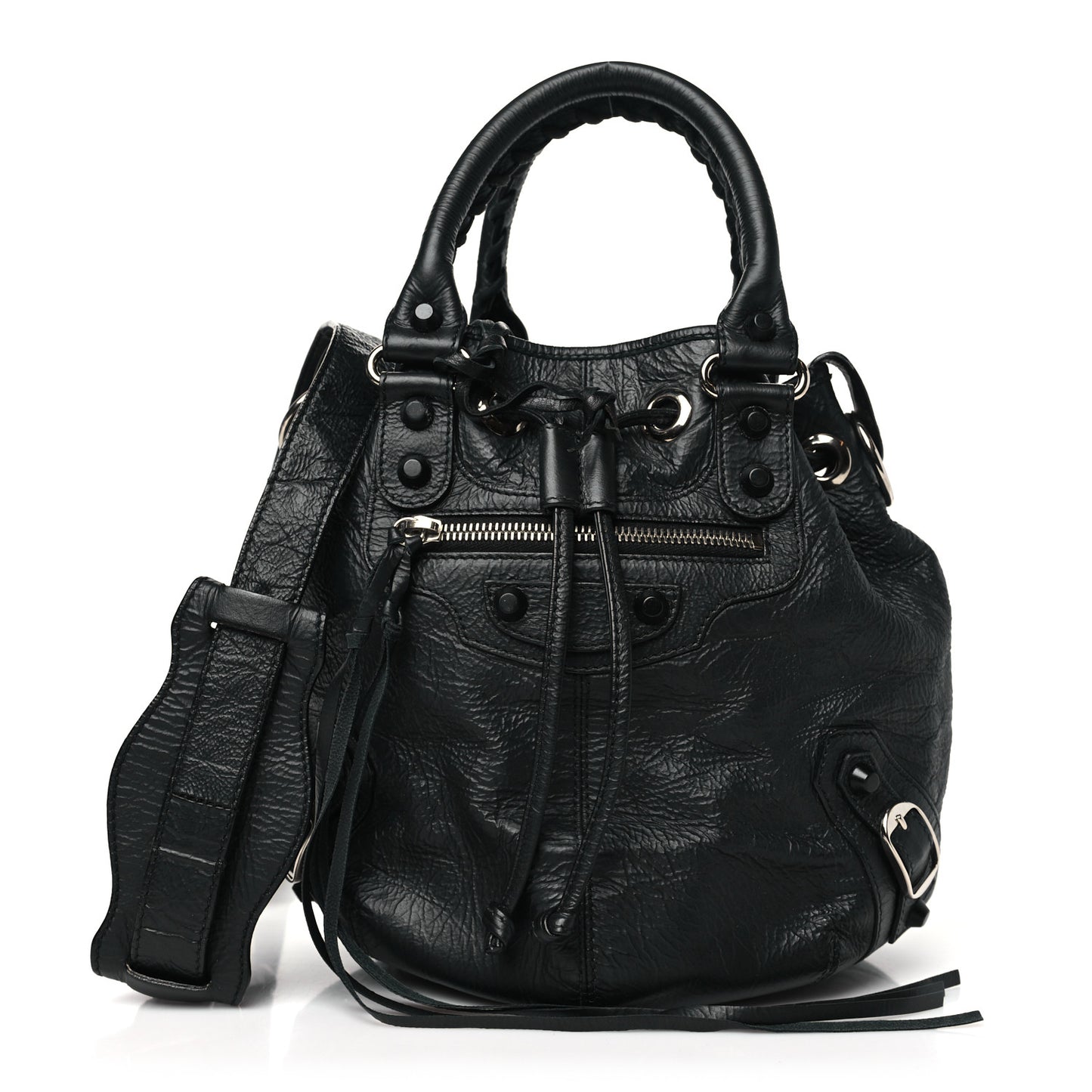 Matte Goatskin Rubber Covered Classic Hardware Mini Pompon Black