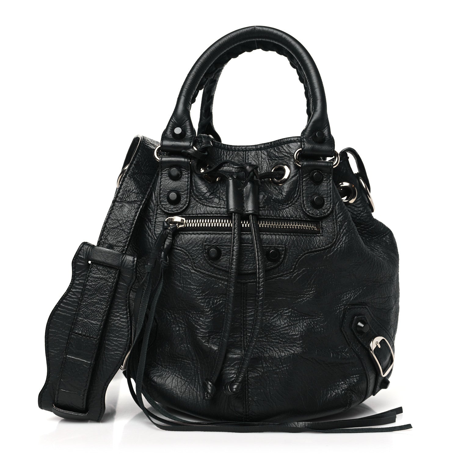 Balenciaga Matte Goatskin Rubber Covered Classic Hardware Mini Pompon Black 1 of 12