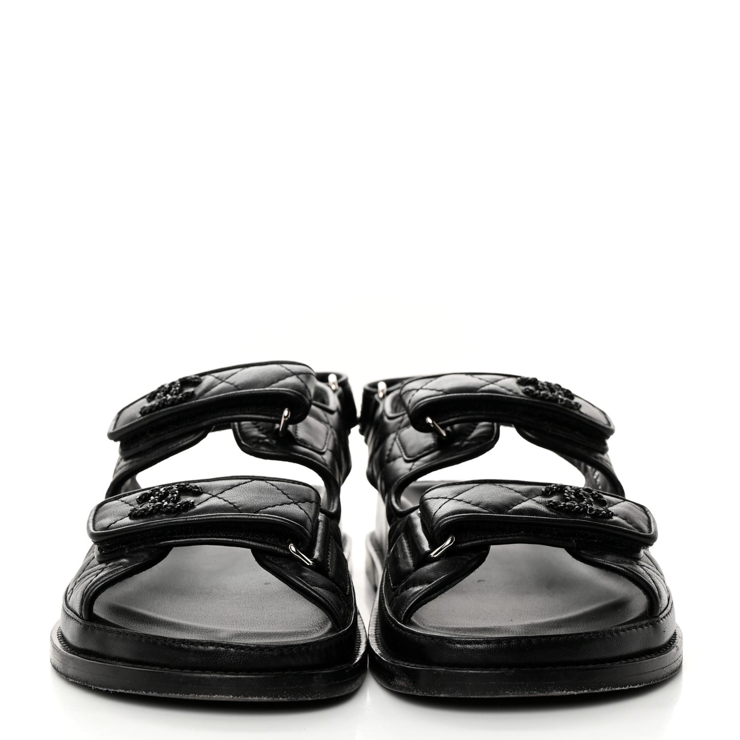 Lambskin Quilted Velcro Dad Sandals 37 So Black