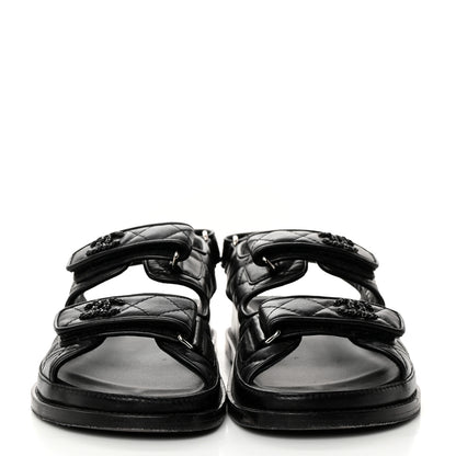 Chanel Lambskin Quilted Velcro Dad Sandals 37 So Black 2 of 9