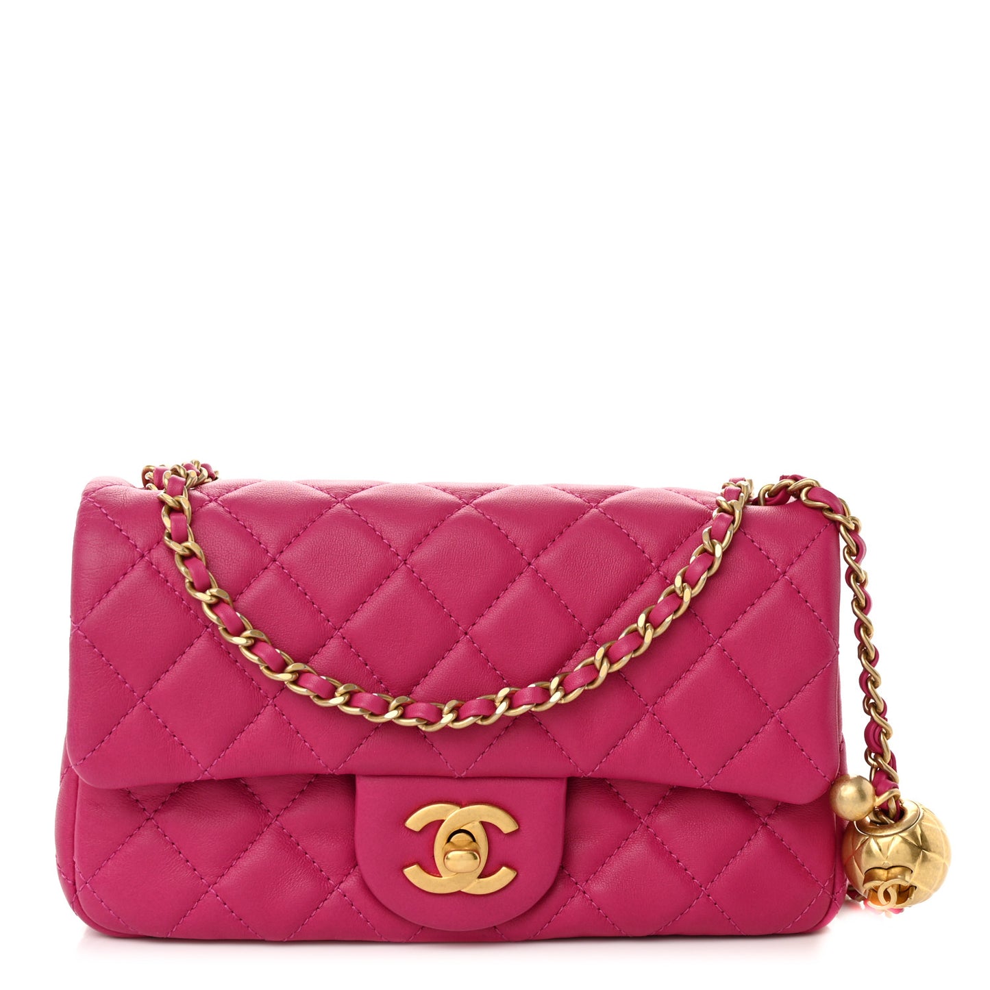 Lambskin Quilted Mini Rectangular Pearl Crush Flap Fuchsia