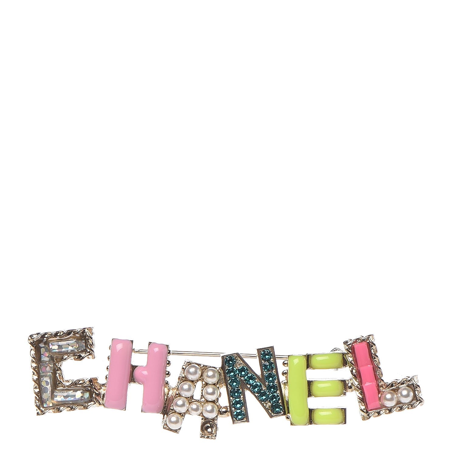 Chanel Pearl Enamel Logo Brooch Multicolor 1 of 4