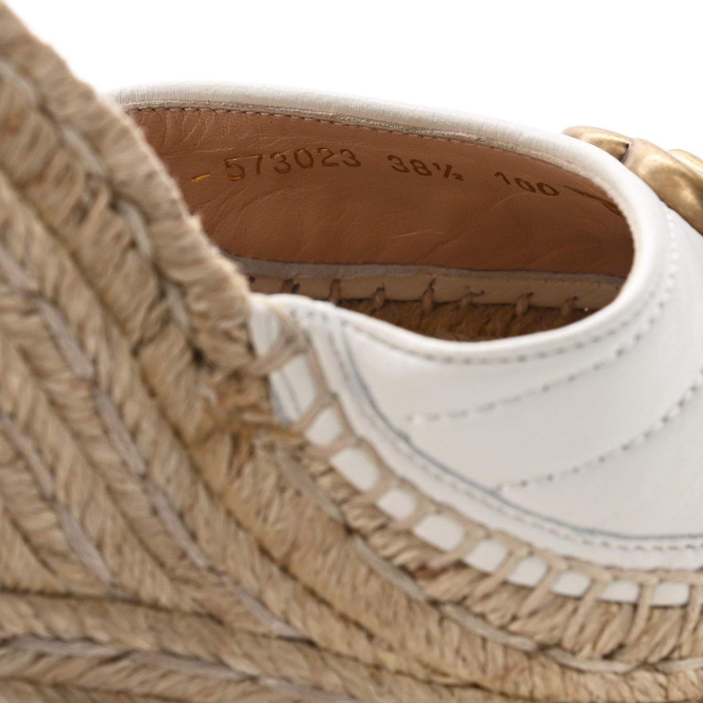 Nappa Matelasse GG Marmont Ankle Wrap Platform 35/120mm Espadrille Wedges 38.5 Great White