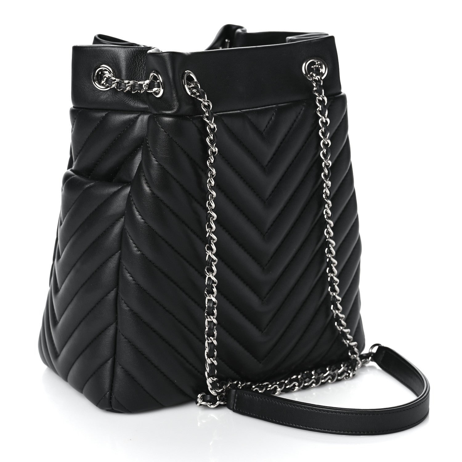 Chanel Lambskin Chevron Small Urban Spirit Drawstring Bag Black 3 of 8