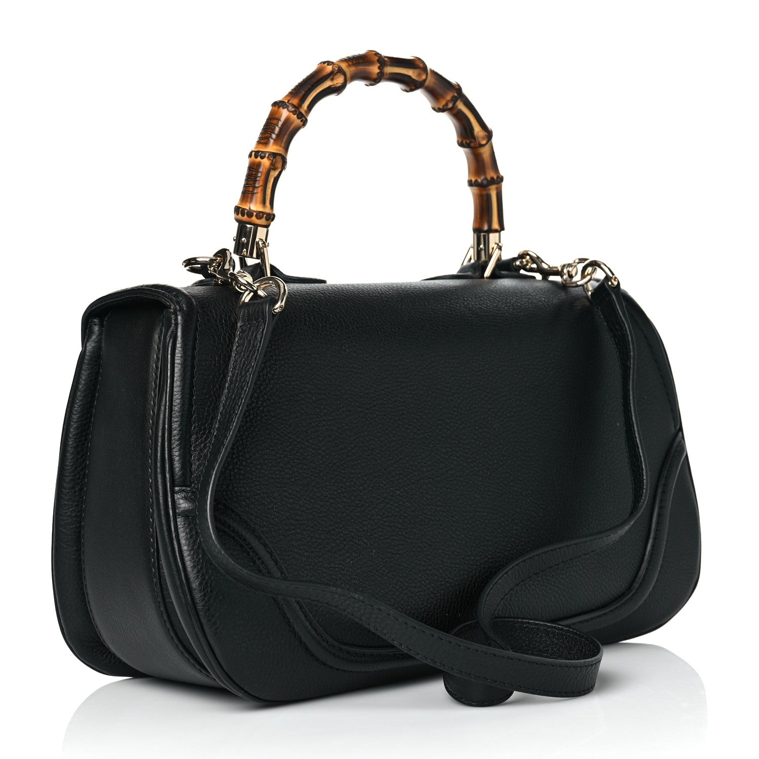 Gucci Calfskin Large New Bamboo Top Handle Bag Black 3 of 13