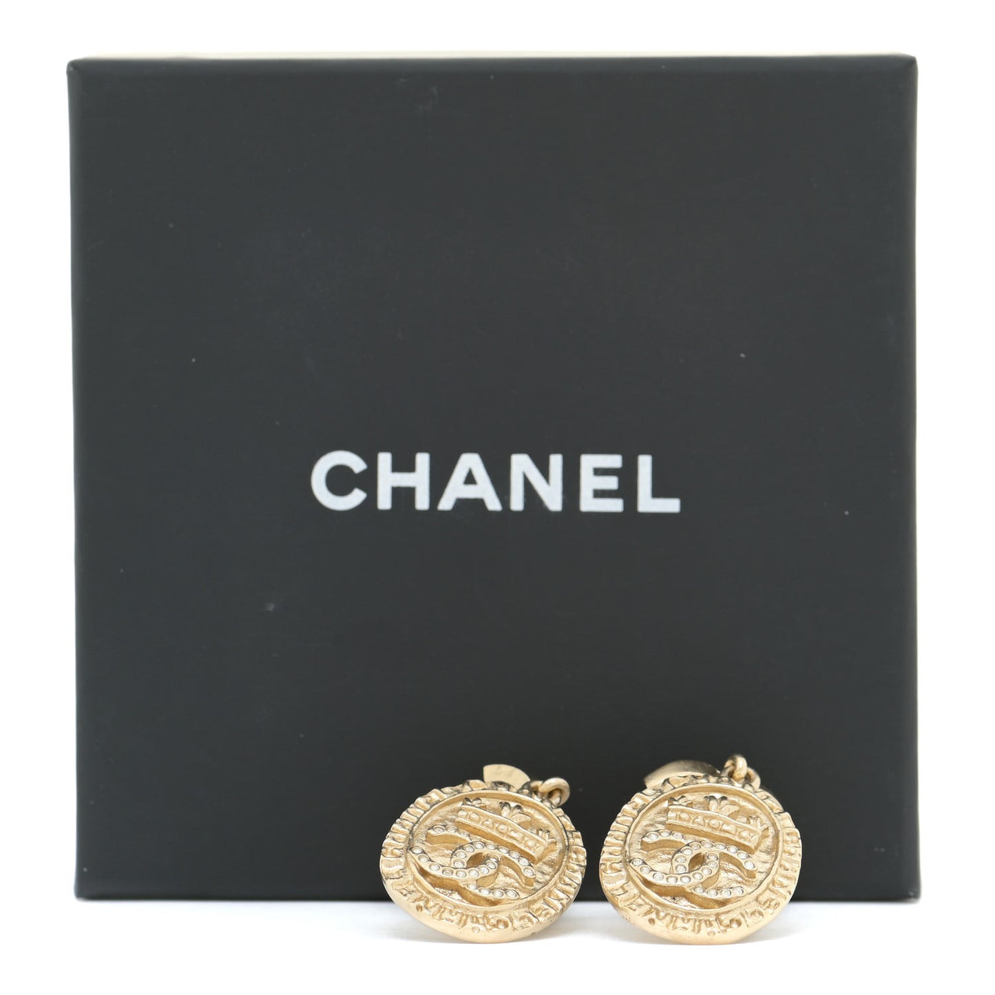 Crystal CC Medallion Drop Earrings Gold