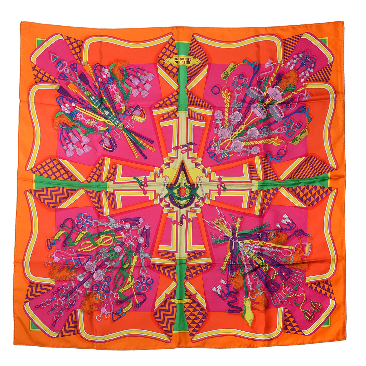 Silk Bouquets Sellier Scarf 90 Orange Capucine Fuchsia