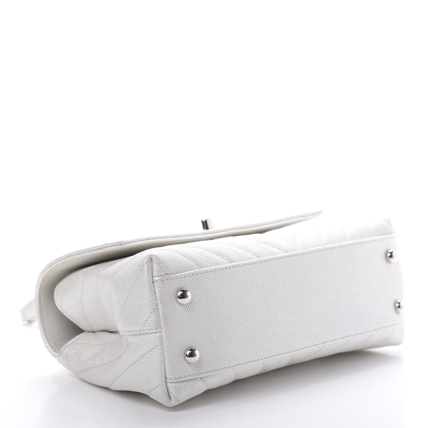 Iridescent Caviar Chevron Quilted Mini Coco Handle Flap White