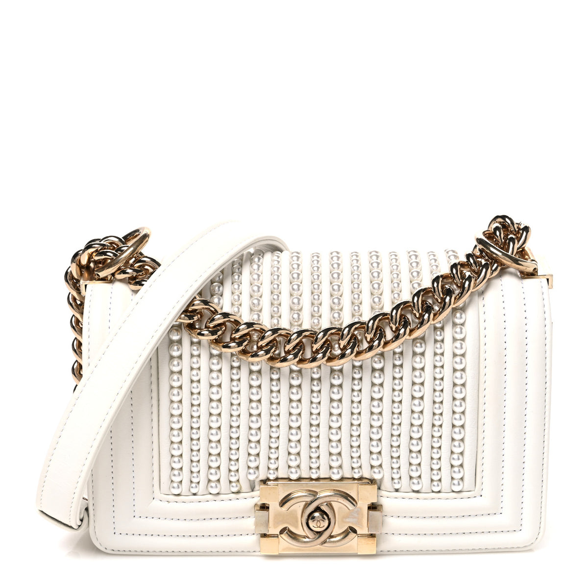 Calfskin Pearl Small Boy Flap White