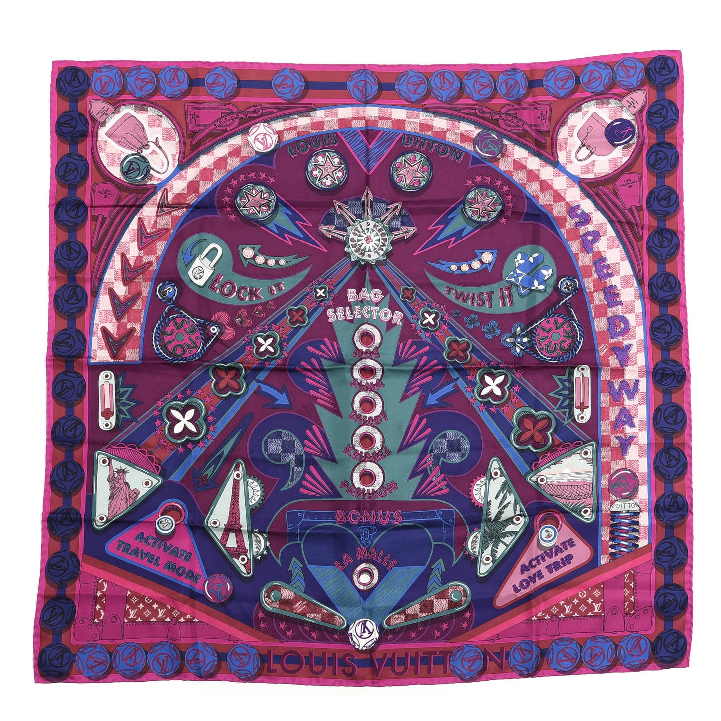 Silk Damier Carre Pinball Square Scarf Magenta