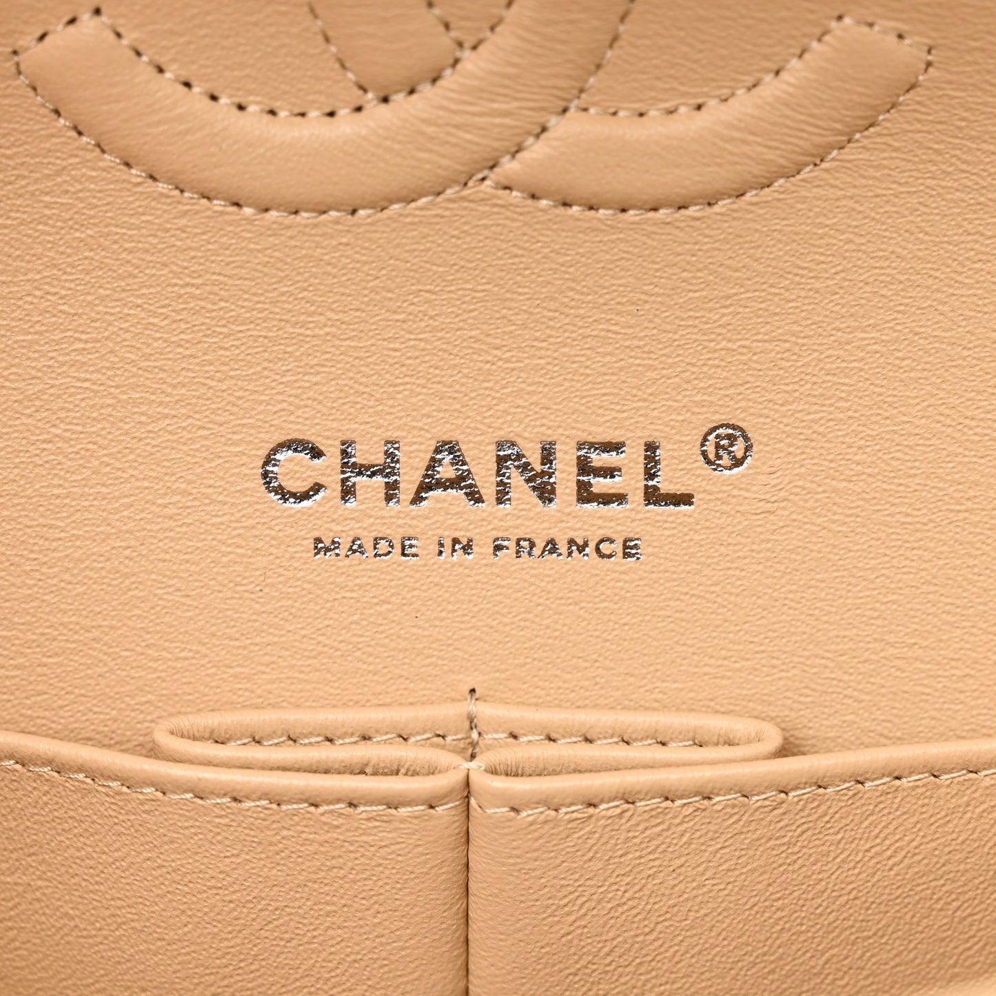 Caviar Quilted Medium Double Flap Beige