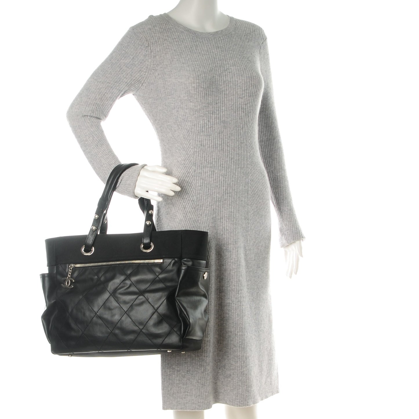 Coated Canvas Large Paris Biarritz Tote Black