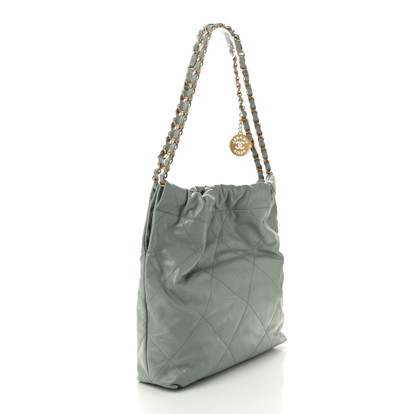 Shiny Calfskin Quilted Small Chanel 22 Grey