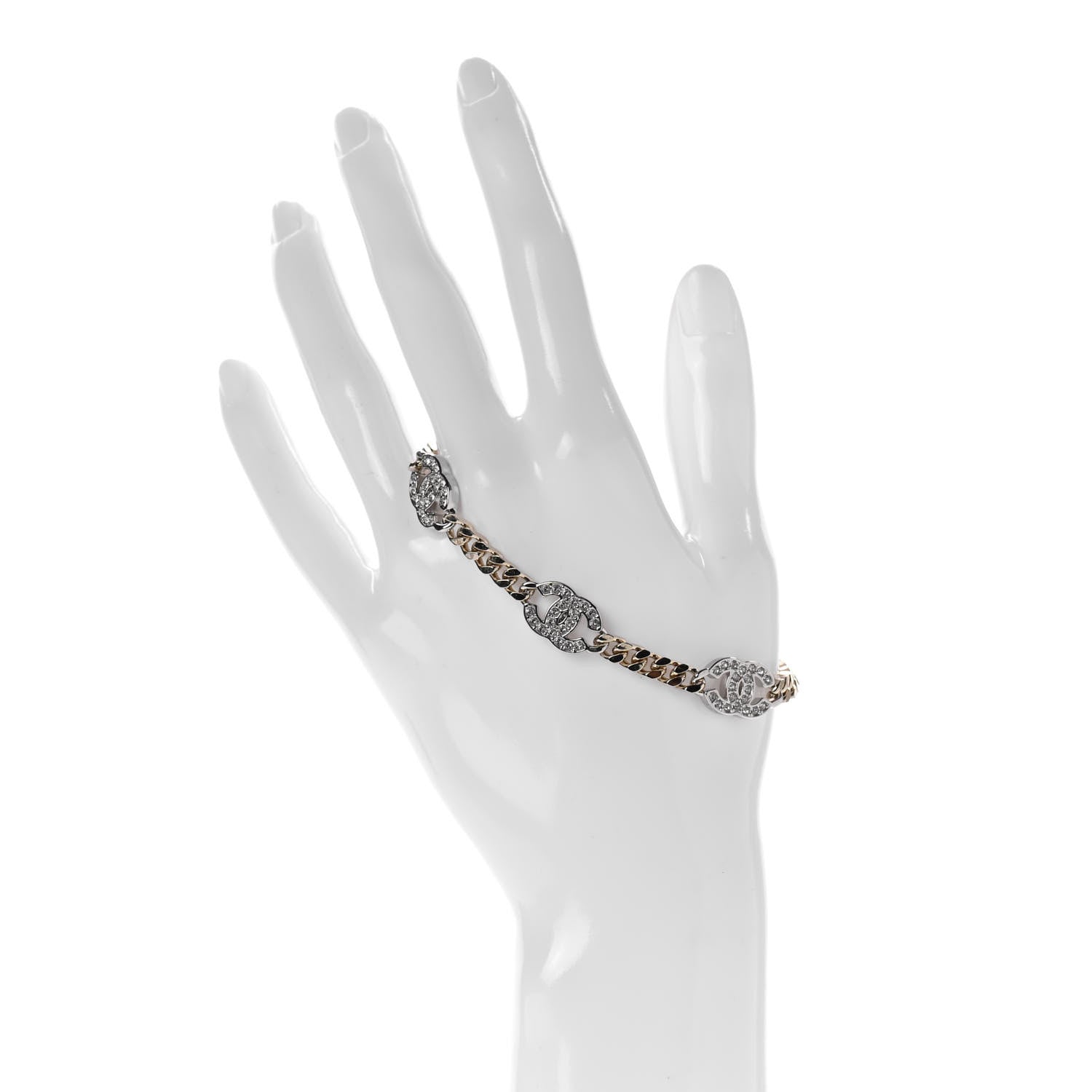 Chanel Crystal CC Chain Bracelet Gold Silver 2 of 4