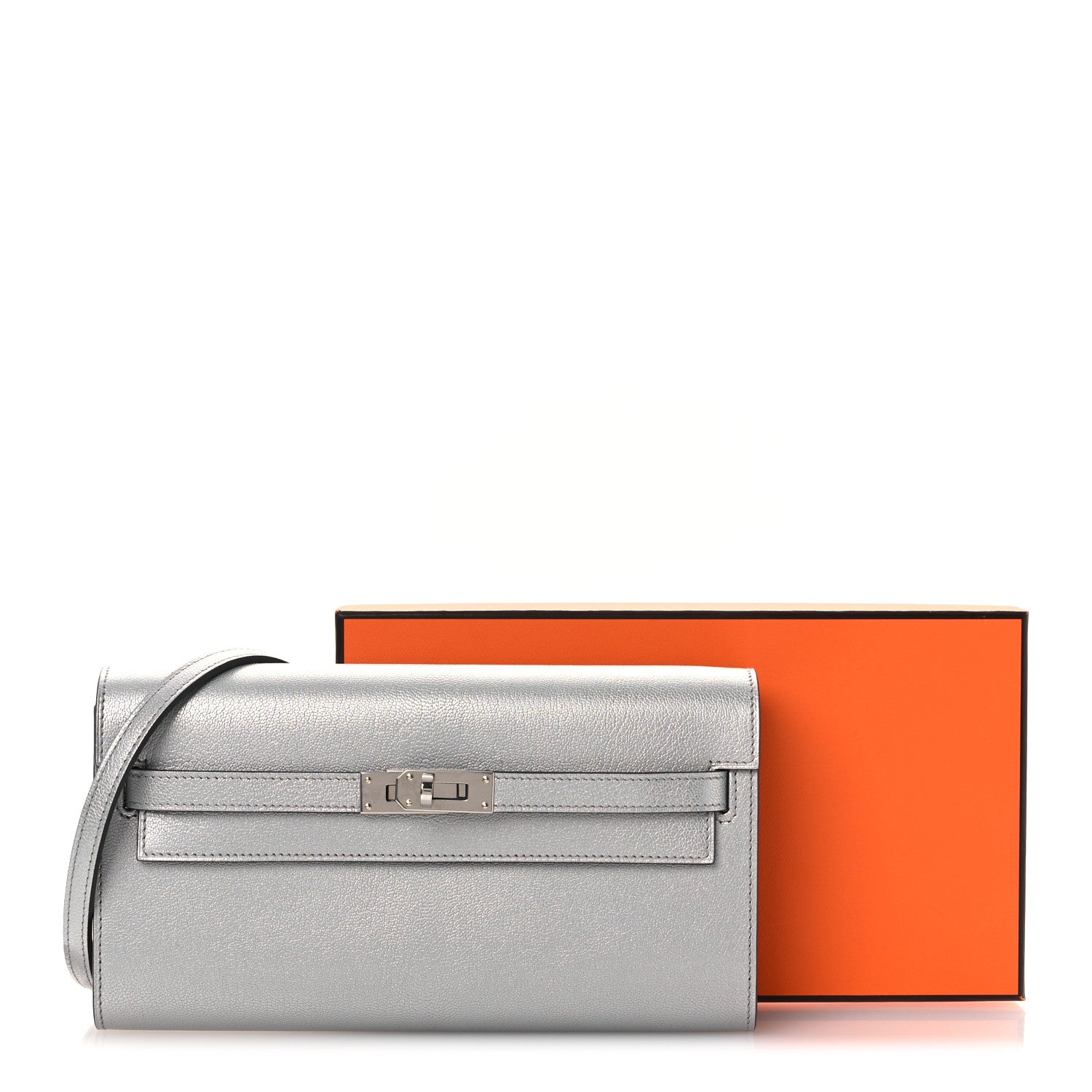 Hermes Metallic Chevre Chamkilight Kelly Wallet To Go Argent 12 of 12