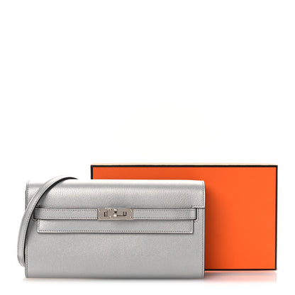 Hermes Metallic Chevre Chamkilight Kelly Wallet To Go Argent 12 of 12