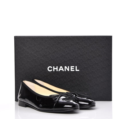 Chanel Patent CC Cap Toe Ballerina Flats 37 Black 9 of 9