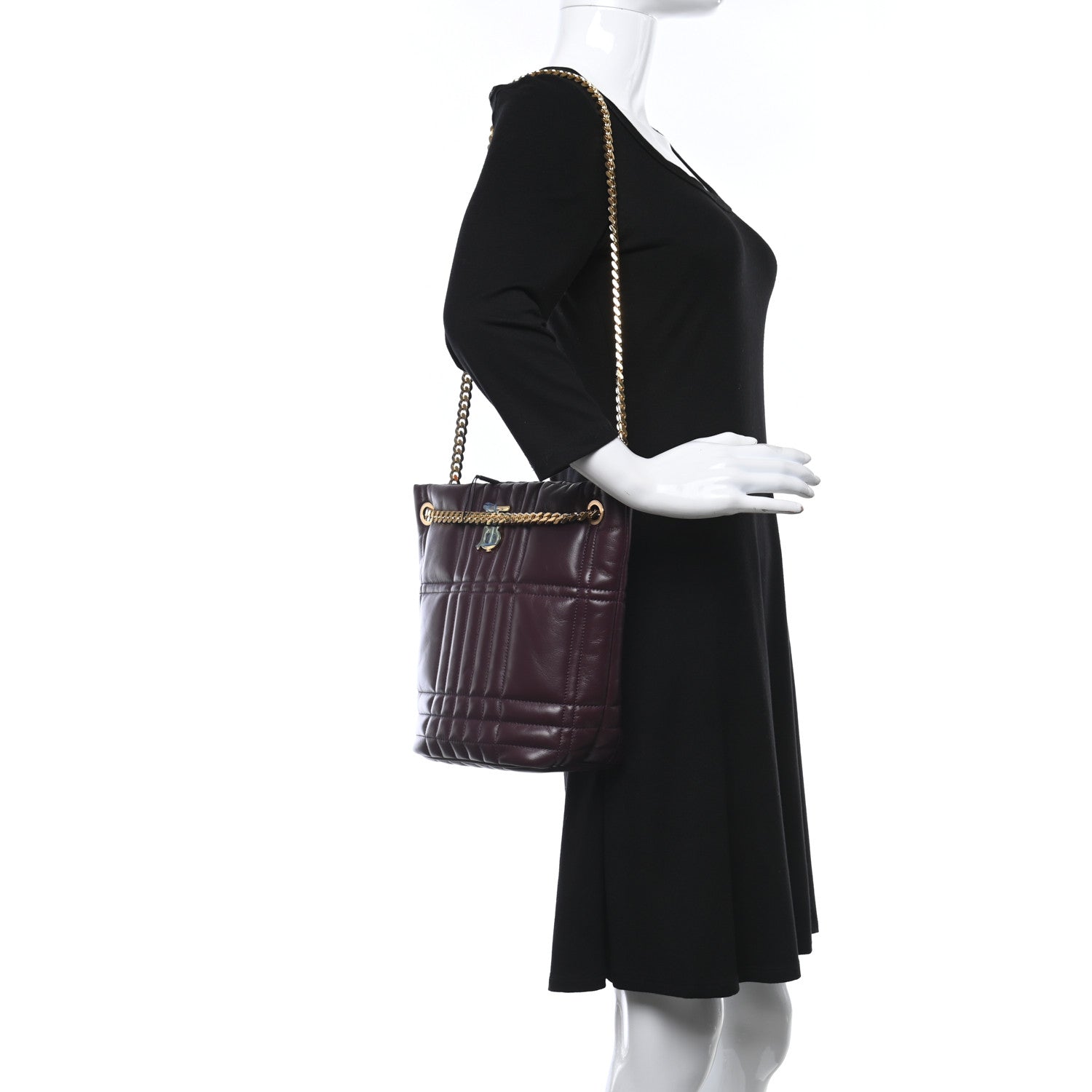 Burberry Lambskin Quilted Small Lola Bucket Bag Deep Maroon 2 of 9