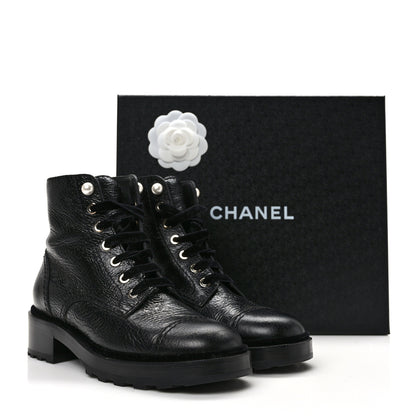 Chanel Shiny Calfskin Velvet Pearl Combat Short Boots 38.5 Black 9 of 9