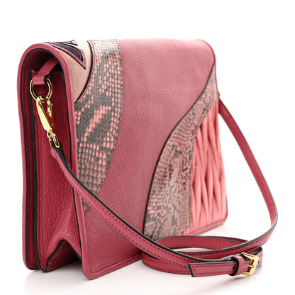 Miu Miu Goatskin Snakeskin Madras Nappa Matelasse Patchwork Shoulder Bag  Rosa 3 of 11