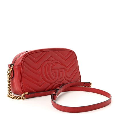 Gucci Calfskin Matelasse Small GG Marmont Chain Shoulder Bag Hibiscus Red 3 of 10