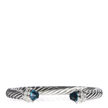 David Yurman Sterling Silver Diamond Hampton Blue Topaz 7mm Cable Classics Bracelet 1 of 5