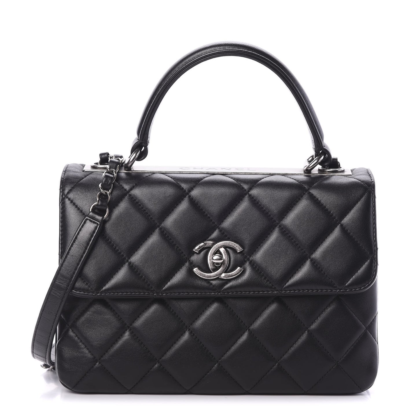 Lambskin Quilted Small Trendy CC Dual Handle Flap Bag Black