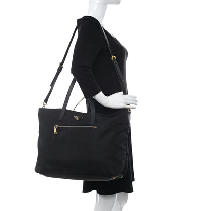 Prada Tessuto Nylon Saffiano Shopping Tote Black 2 of 10