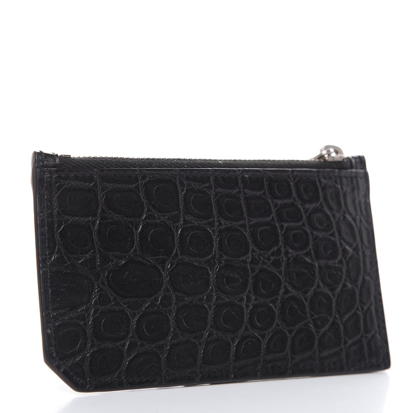Calfskin Crocodile Embossed 5 Fragments Zip Pouch Card Holder Black