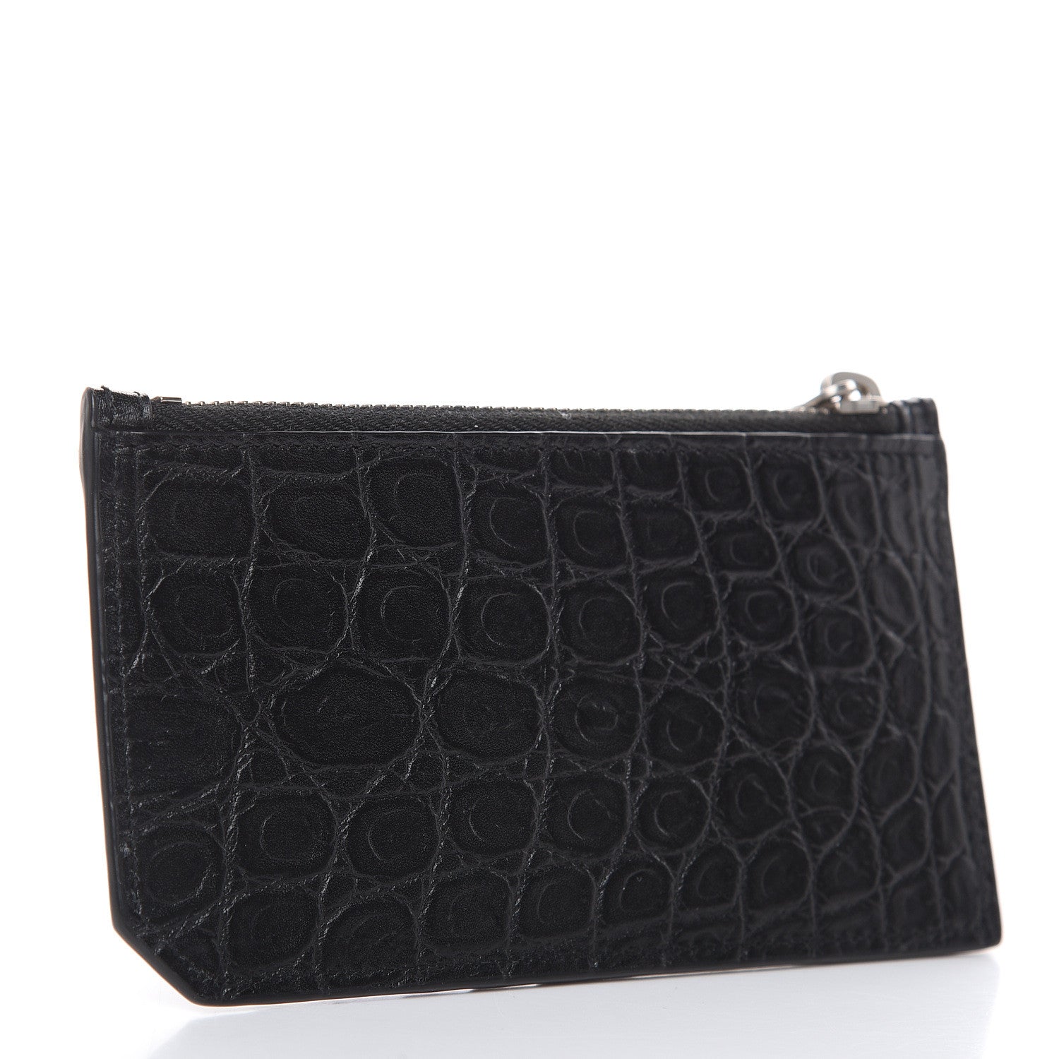 Saint Laurent Calfskin Crocodile Embossed 5 Fragments Zip Pouch Card Holder Black 3 of 7
