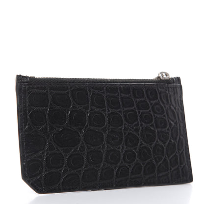Saint Laurent Calfskin Crocodile Embossed 5 Fragments Zip Pouch Card Holder Black 3 of 7