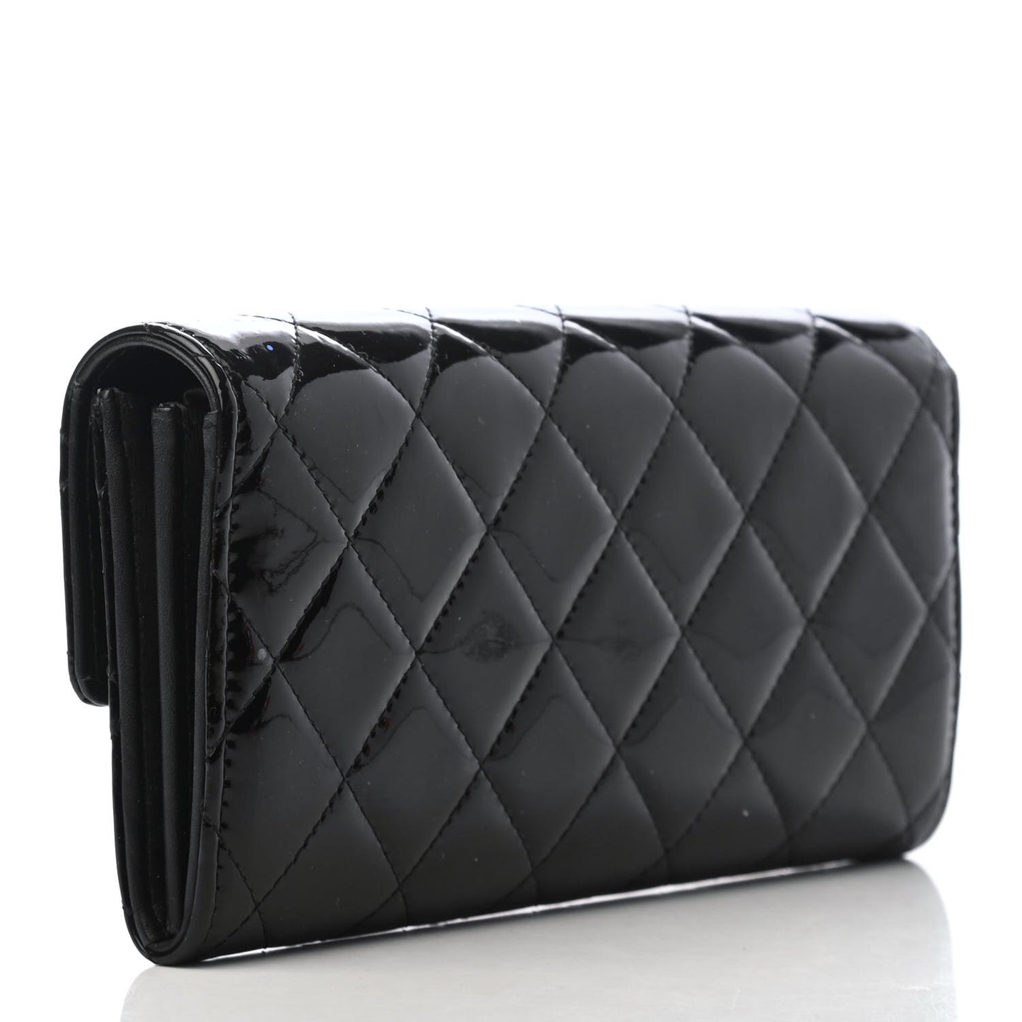 Patent Quilted Large Brilliant Flap Wallet Black