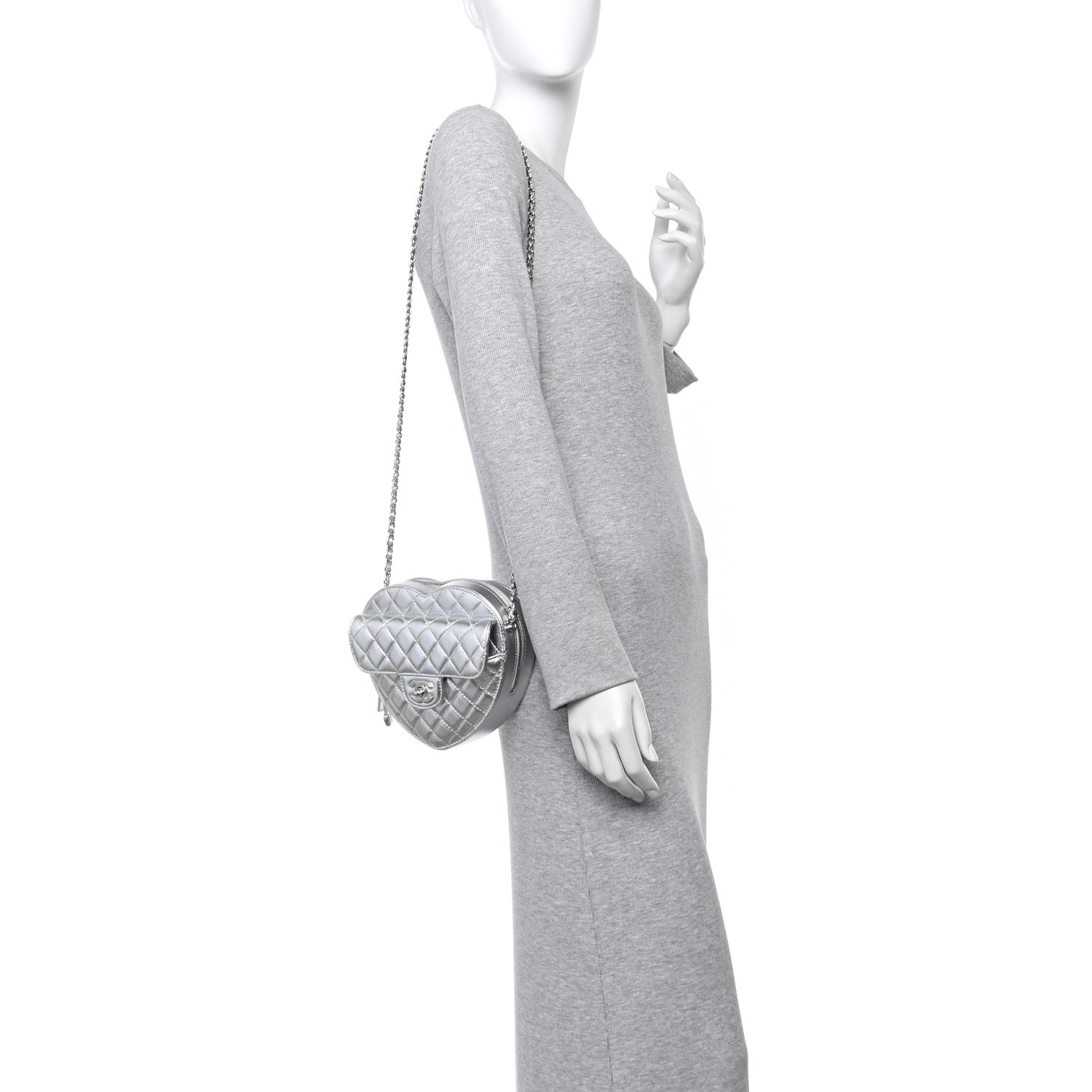 Chanel Metallic Lambskin Quilted Large CC In Love Heart Bag Silver 2 of 11