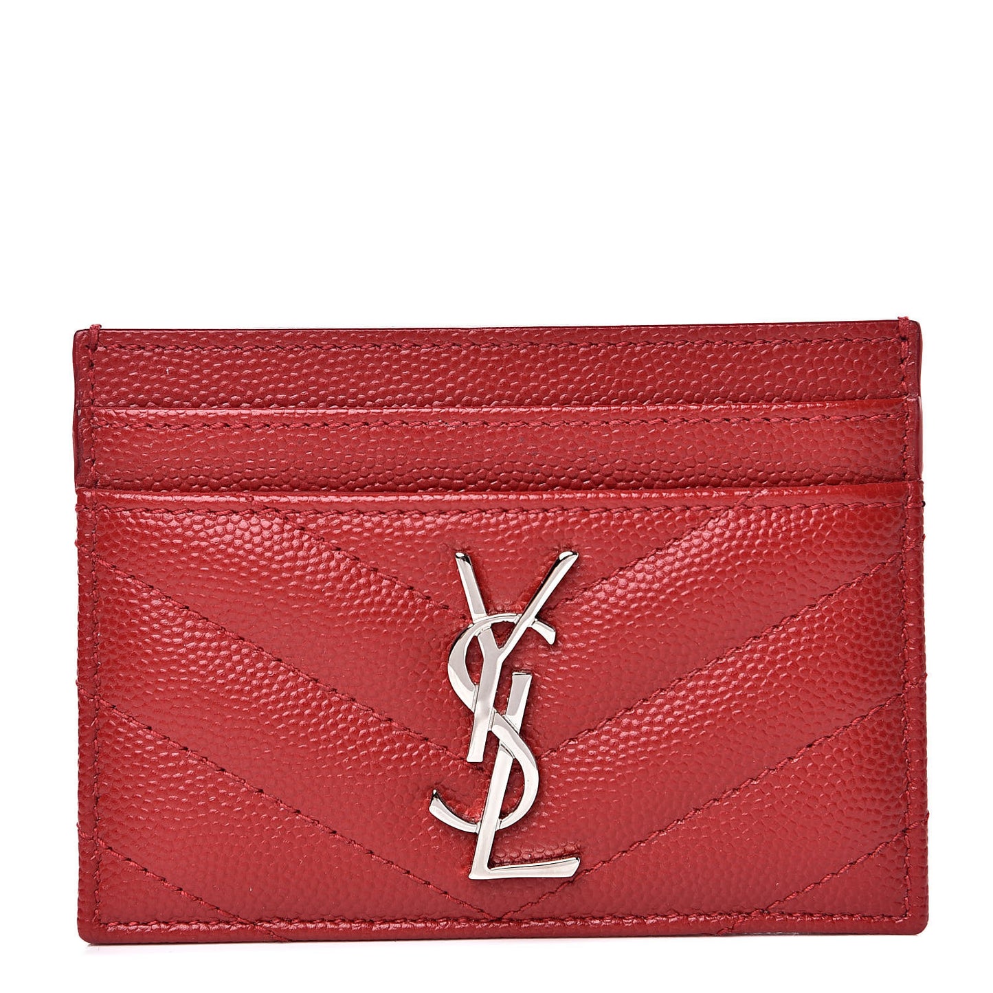 Grain De Poudre Matelasse Chevron Monogram Credit Card Case New Red