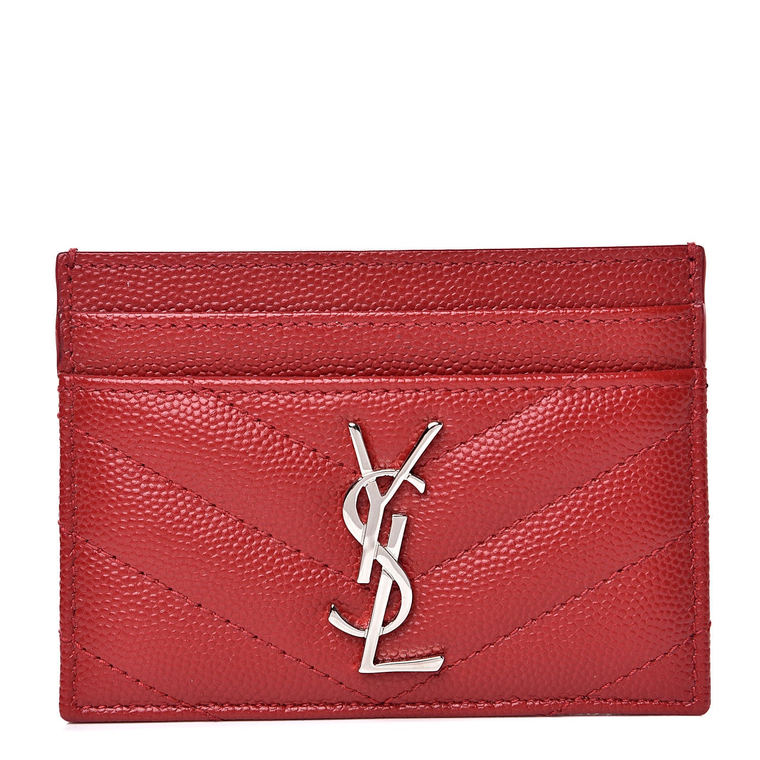 Saint Laurent Grain De Poudre Matelasse Chevron Monogram Credit Card Case New Red 1 of 8