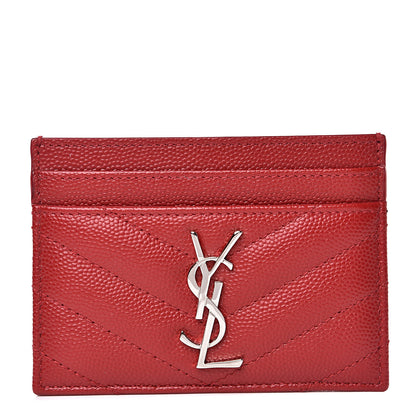 Saint Laurent Grain De Poudre Matelasse Chevron Monogram Credit Card Case New Red 1 of 8