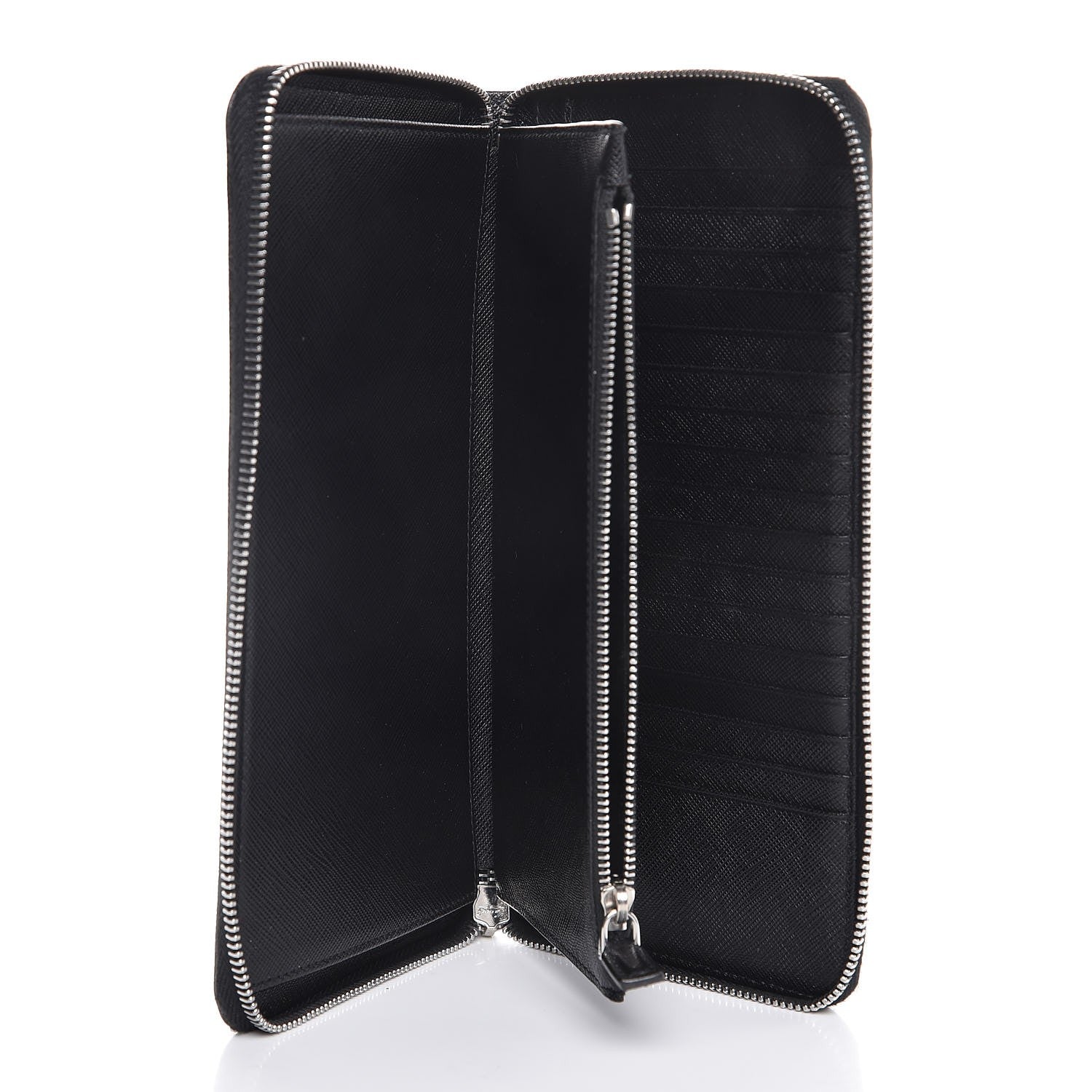 Prada Saffiano Zip Around Portfolio Wallet Black 5 of 7