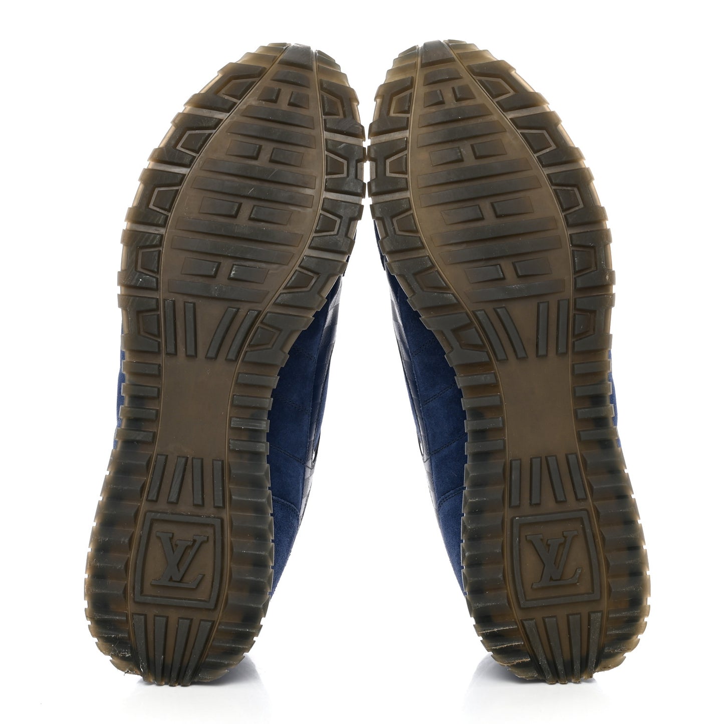 Calfskin Suede Damier Run Away Sneakers 10 Blue