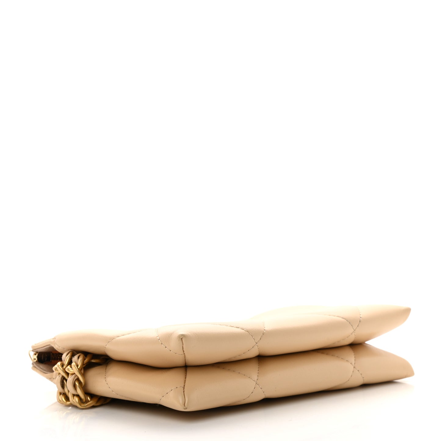 Shiny Goatskin Quilted Chanel 19 Small Pouch With Handle Beige