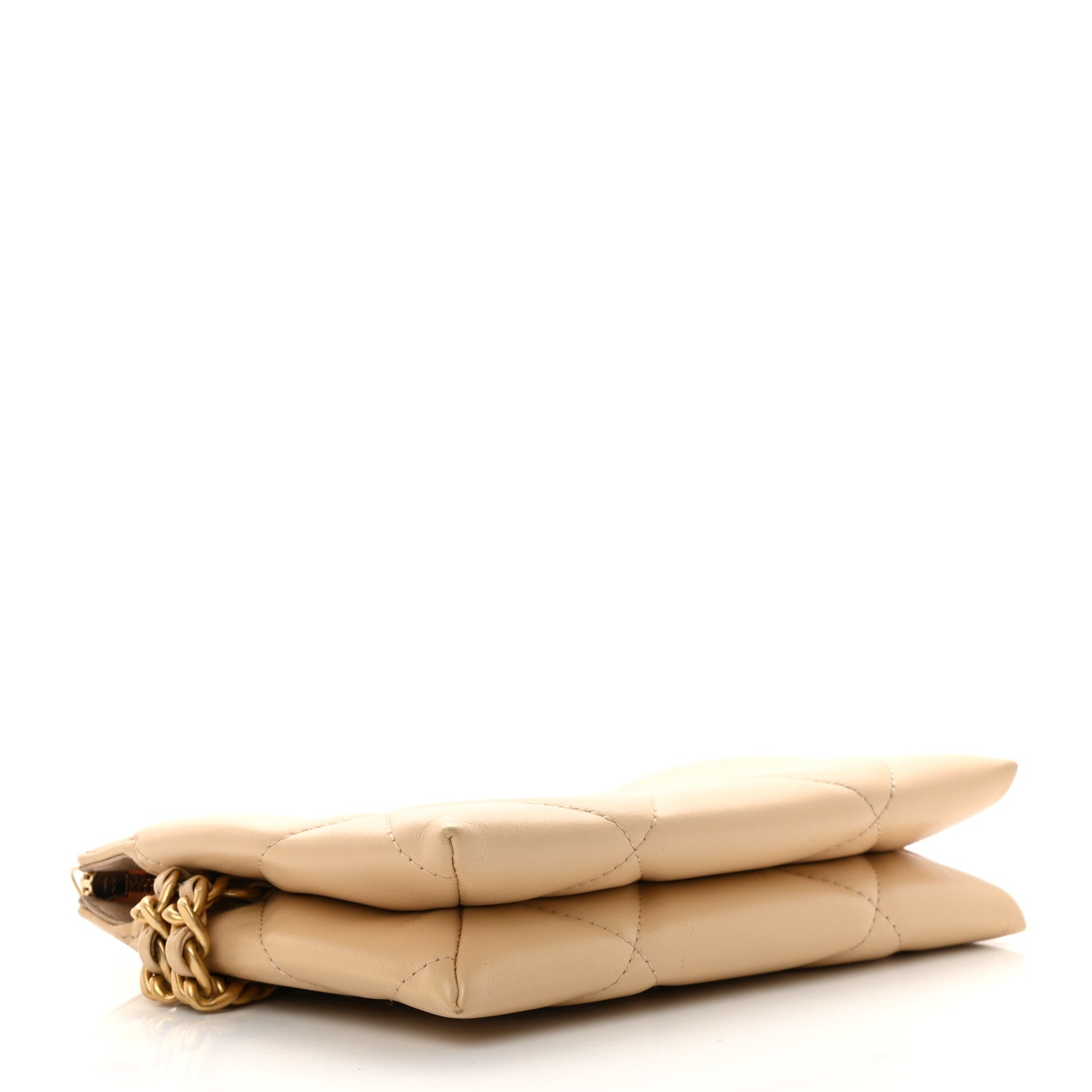 Chanel Shiny Goatskin Quilted Chanel 19 Small Pouch With Handle Beige 5 of 9