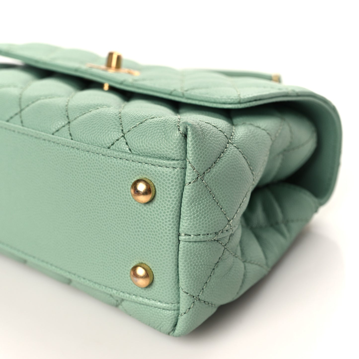 Caviar Quilted Mini Coco Chain Handle Flap Light Green