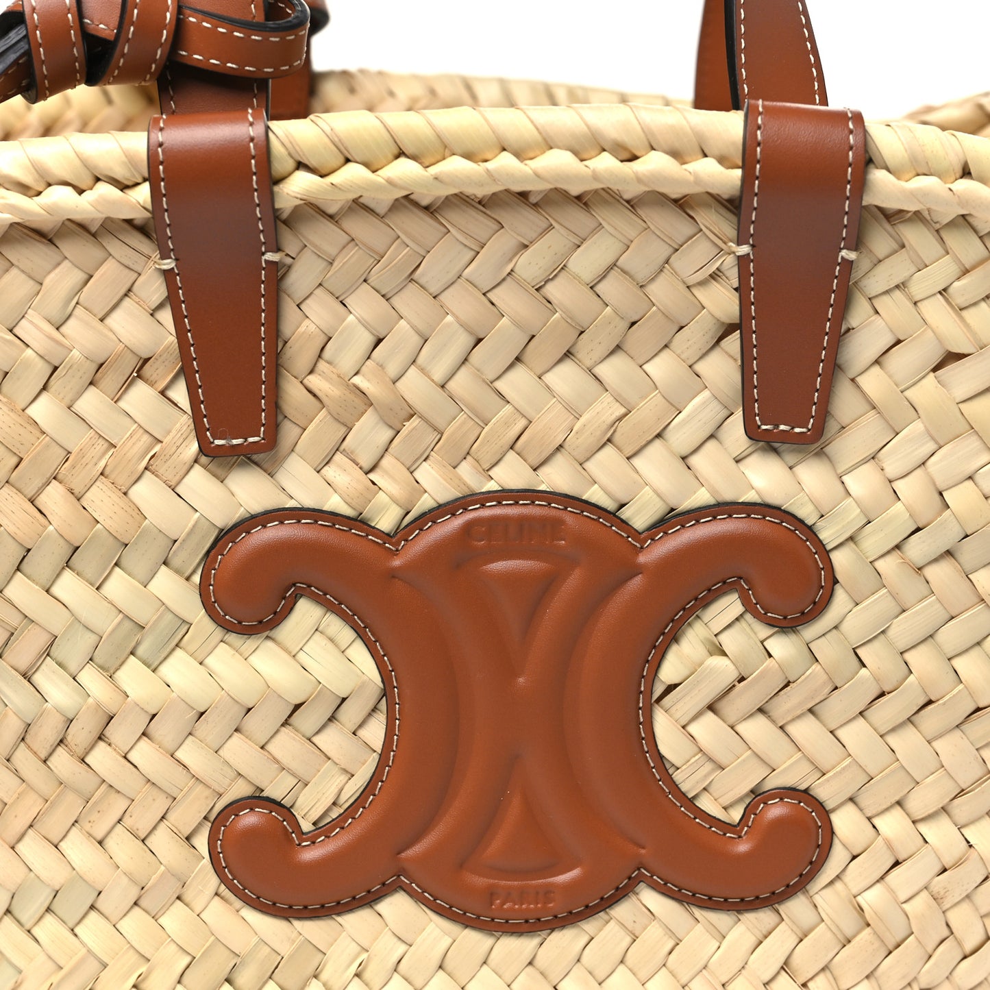 Raffia Calfskin Triomphe Teen Panier Tan
