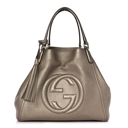 Gucci Metallic Pebbled Calfskin Medium Soho Shoulder Bag Golden Beige 1 of 13