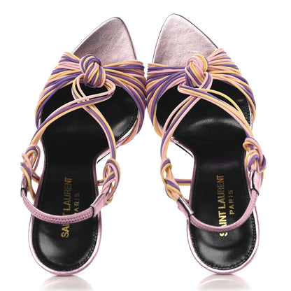 Saint Laurent Metallic Calfskin Gippy 105 Sandals  38 Malva Peach Gerbera 2 of 10