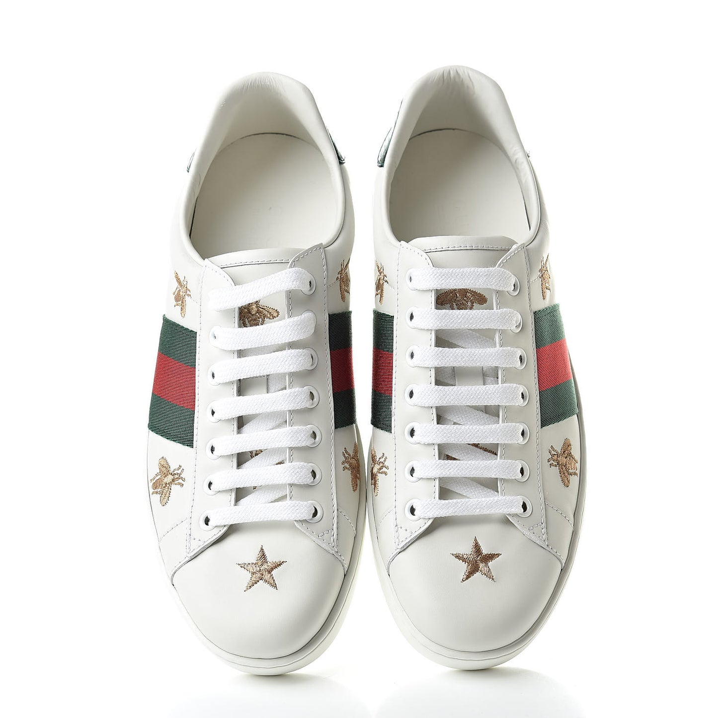 Calfskin Ayers Web Bee Star Embroidered Mens Ace Sneakers 6 White Green