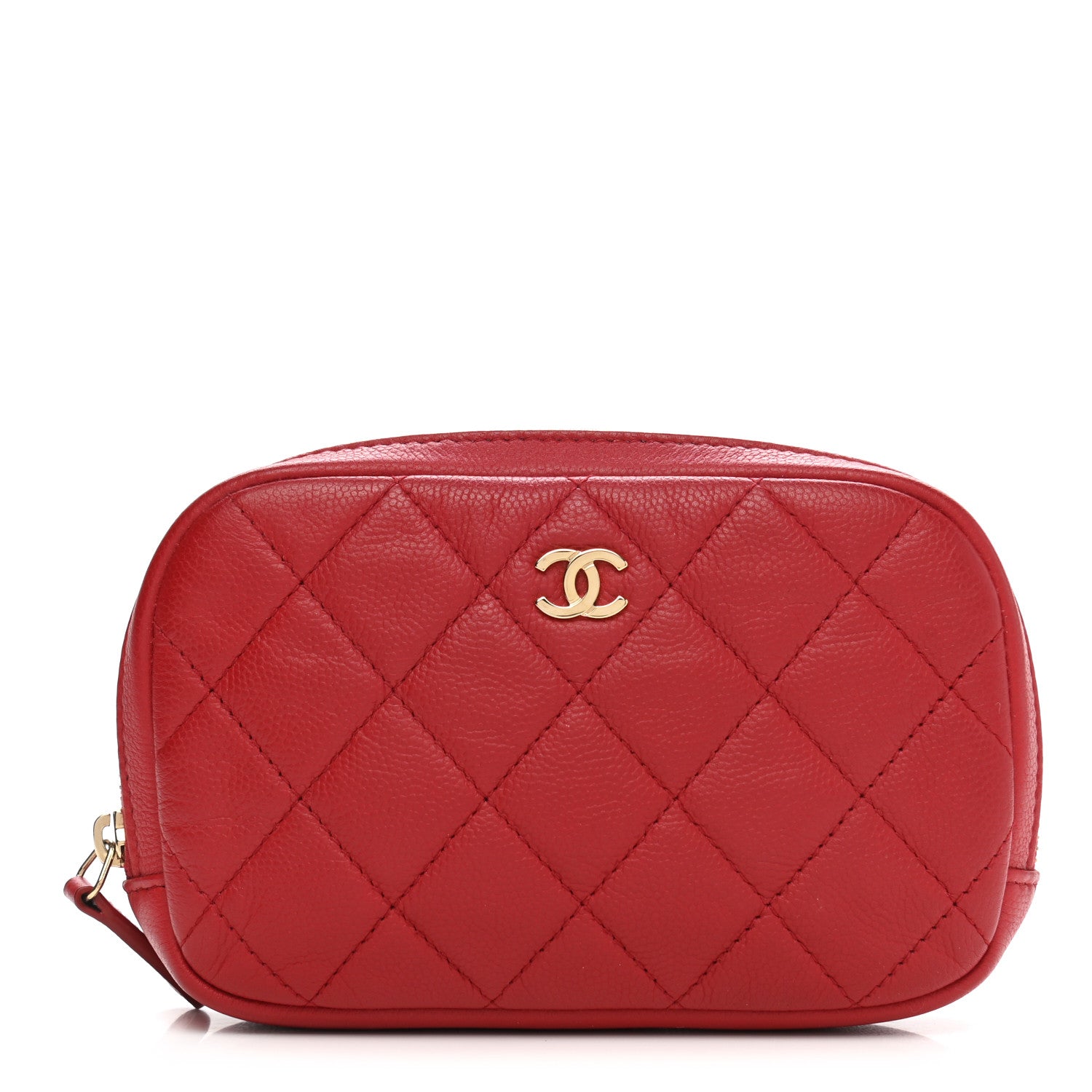 Chanel Caviar Quilted Small Curvy Pouch Cosmetic Case Dark Red 1 of 7