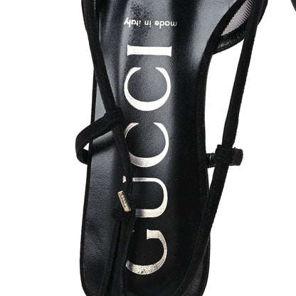 Gucci Suede Mesh Crystal GG Monogram Slingback Ballet Flats 39.5 Black 39 Black 7 of 9